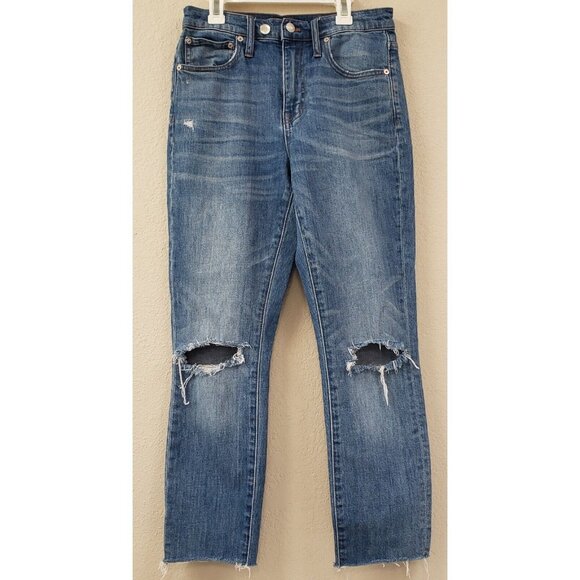 Madewell Women's Size 25 The High-Rise Slim Boy Jean Distressed Raw Hem Boho‎ - Picture 4 of 8